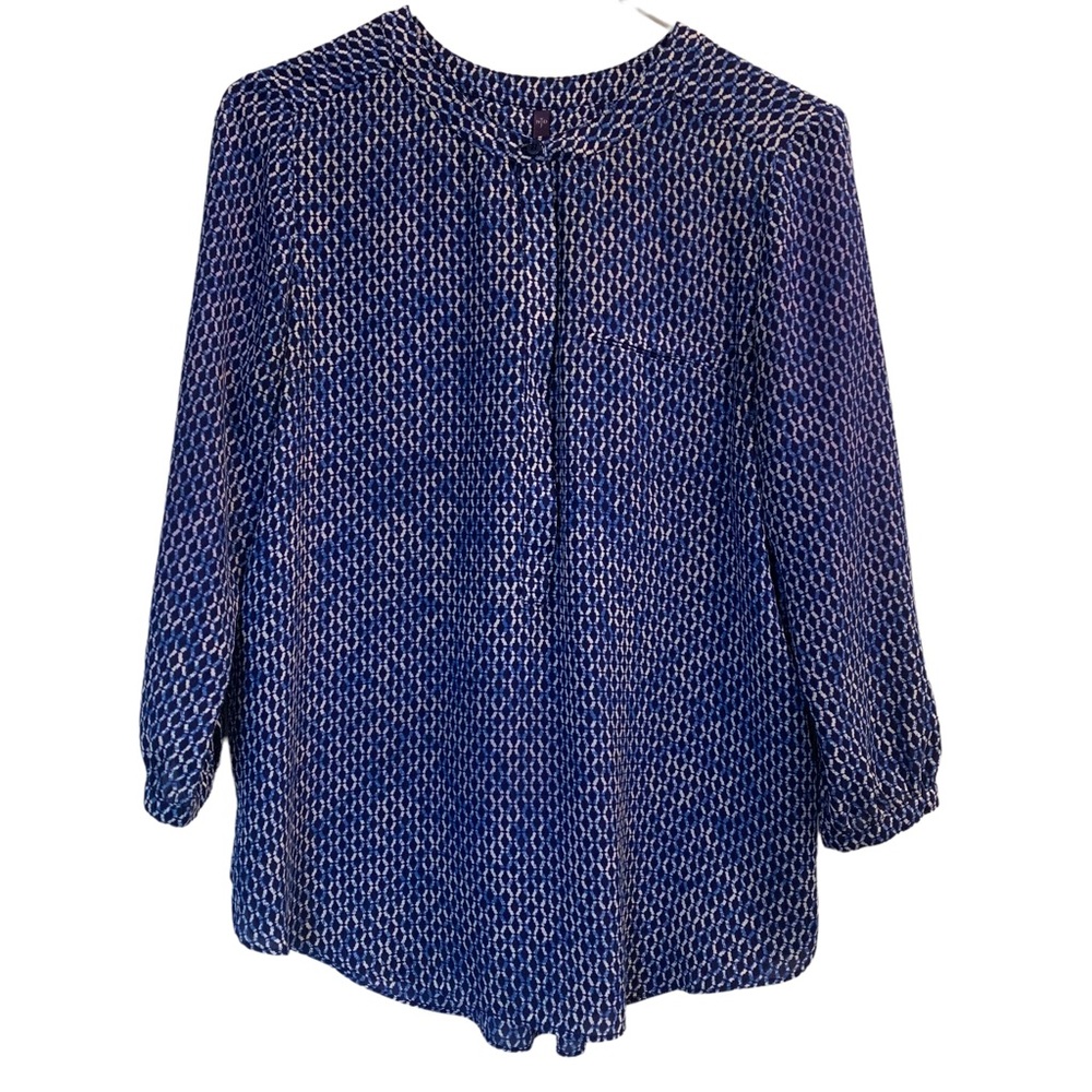 NYDJ Blouse Blue & White 3/4 Sleeve Size Small
